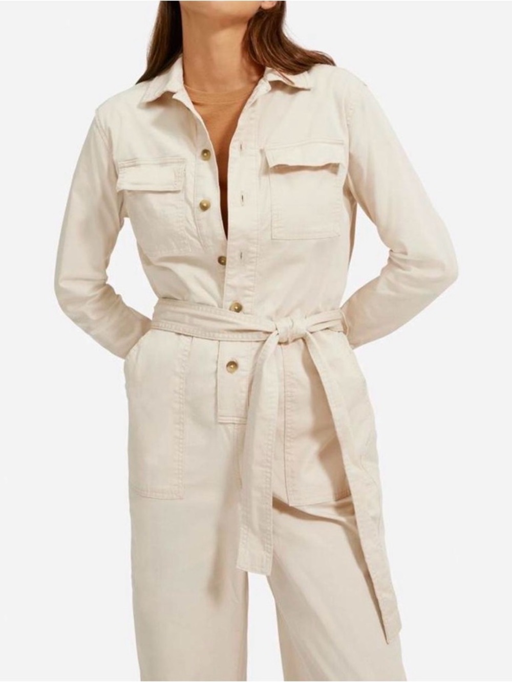 Everlane Cream Utility Jacket with Self-Tie Belt